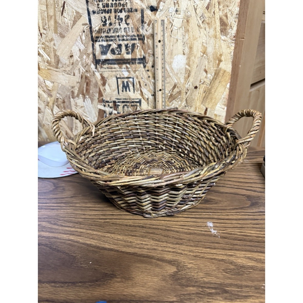 Vintage Handmade Twig Vine Basket Double Handles Rustic Primitive Decor 12"